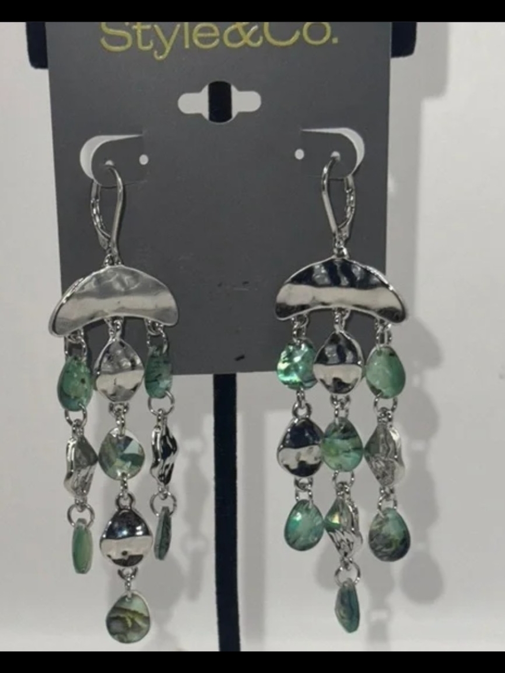NWT Style & Co. Silver and Abalone Chandelier Earrings